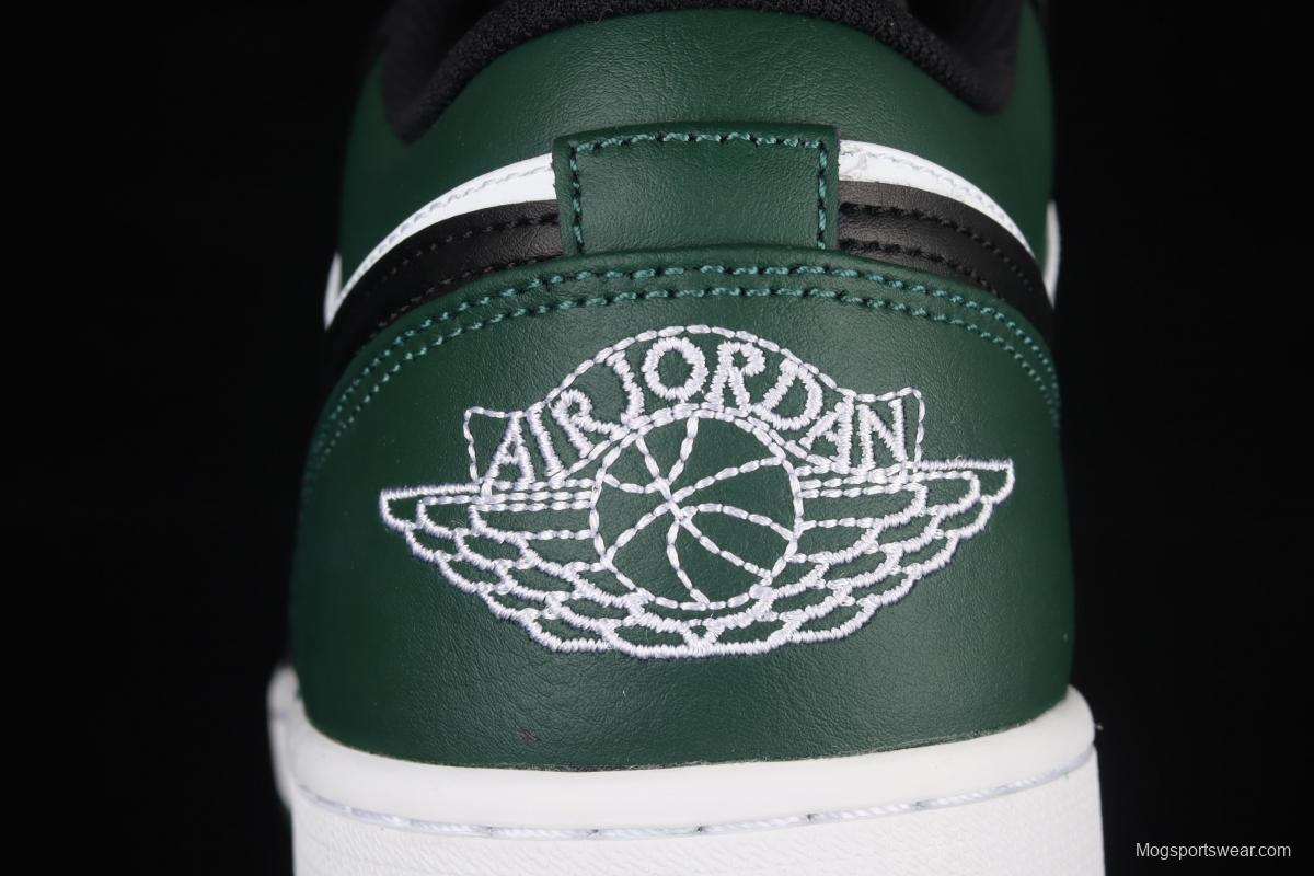 Air Jordan 1 Low black, white and green low-top cultural basketball shoes 553558-371