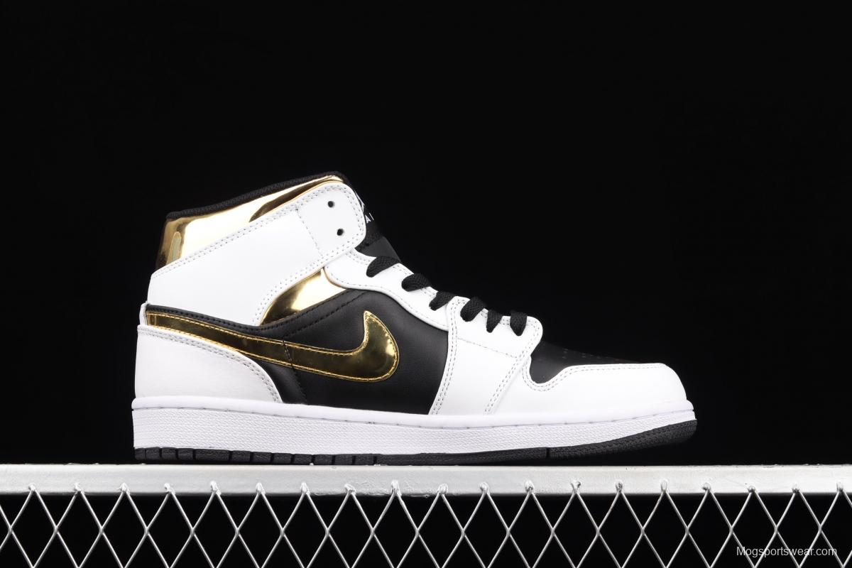 Air Jordan 1 Mid SE white and black gold Zhongbang basketball shoes 554724-190