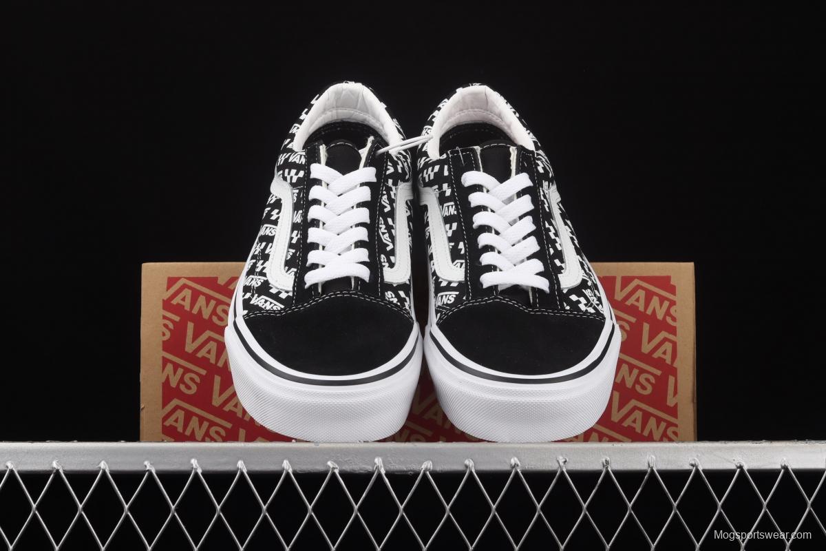 Vans Old Skool black checkerboard side printed striped letter low upper board shoes VN0A4U3BTEZ