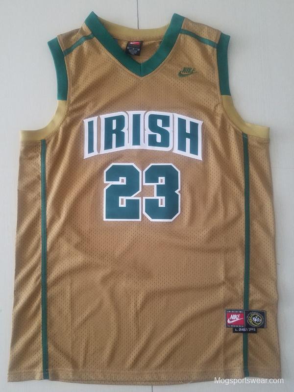 LeBron James 23 Irish High School Yellow Basketball Jersey