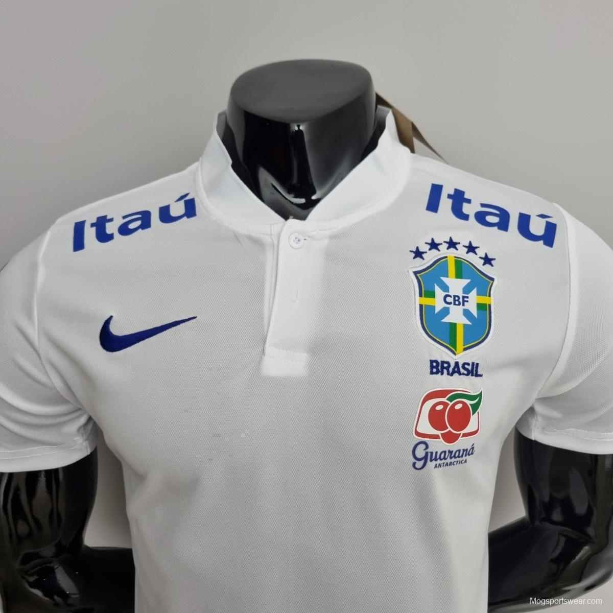 Low Neck POLO Brazil White Soccer Jersey