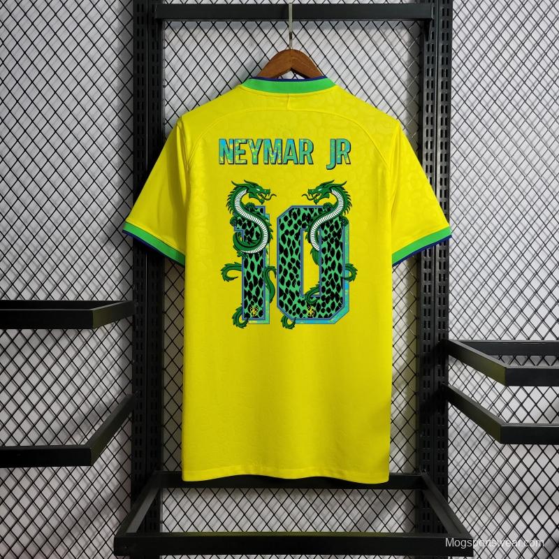 2022 Brazil Home National Team World Cup Soccer Jersey With Special Dragon Namesets