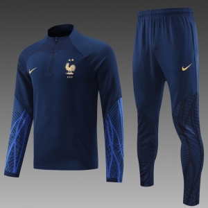 2022 France Navy Half Zipper Tracksuit Half Zipper Tracksuit