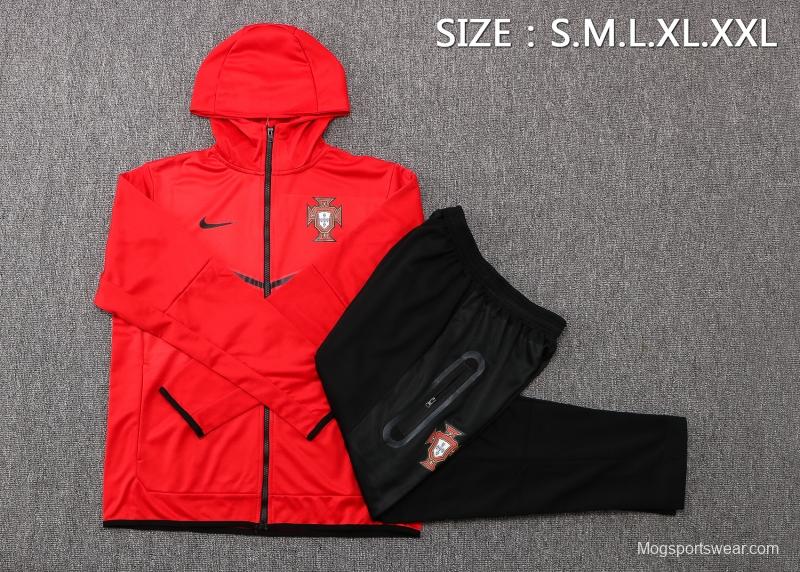 2022 Portugal Red Full Zipper Hoodie Tracksuit