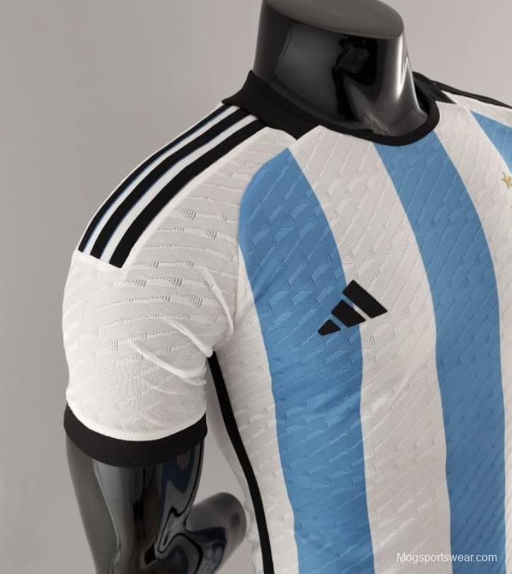 Player Version 3 Stars 2022 Argentina Home Jersey With World Cup Champion Patches