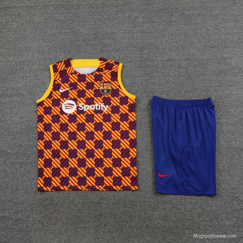 23-24 Barcelona Special Orange Grid Vest Jersey+Shorts