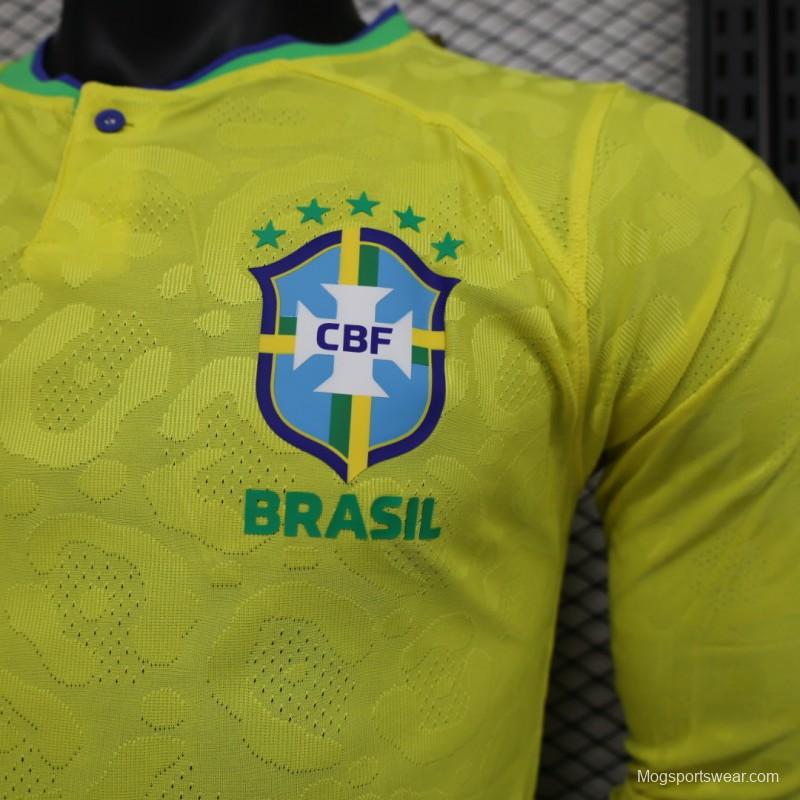 Player Version 2022 Brazil Home Long Sleeve Jersey