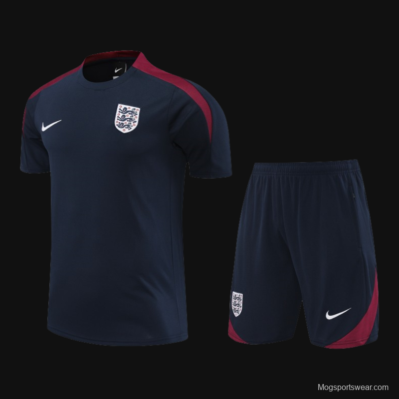 2024 England Navy Cotton Short Sleeve Jersey+Shorts