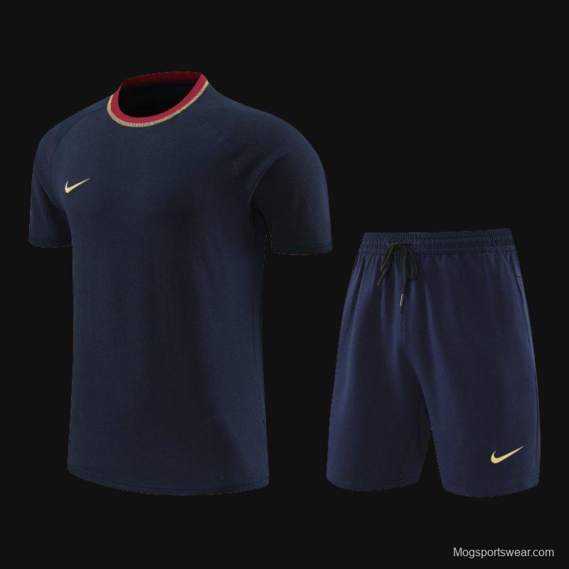 2024 Nike Navy Cotton Short Sleeve Jersey+Shorts